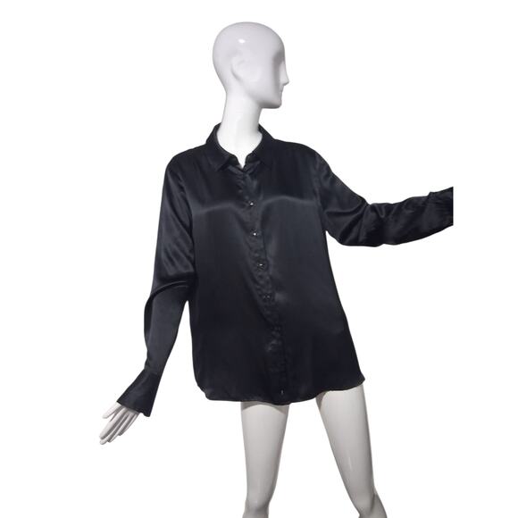 Reformation Quiet Luxury Women's size XL Black 100% Silk Button Up Old Money Top - Picture 10 of 16